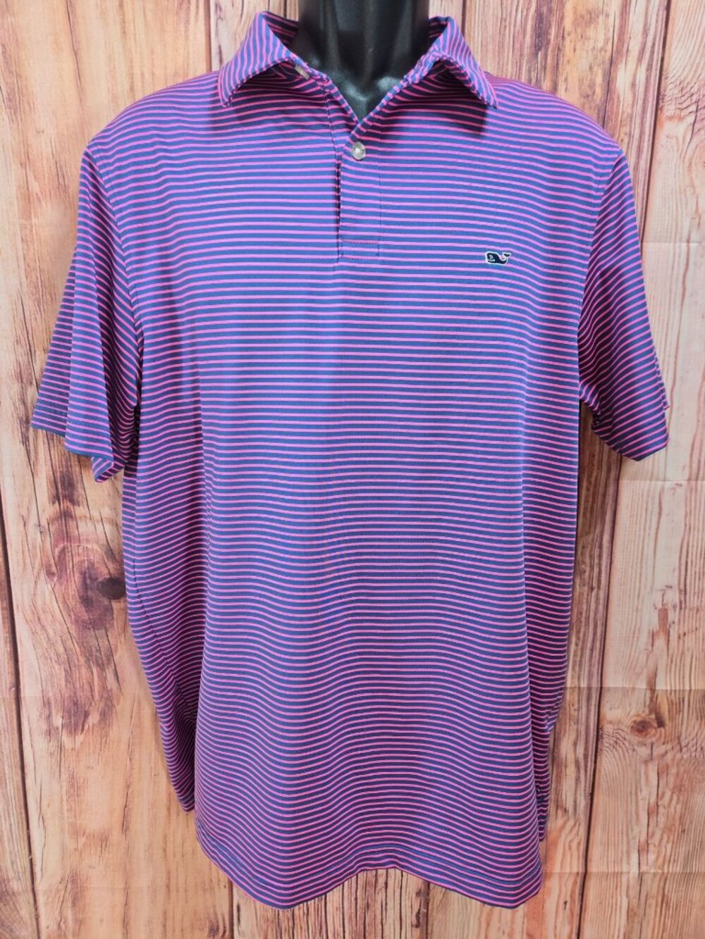 Vineyard Vines Mens Performance Polo Shirt Medium Navy Pink Striped
